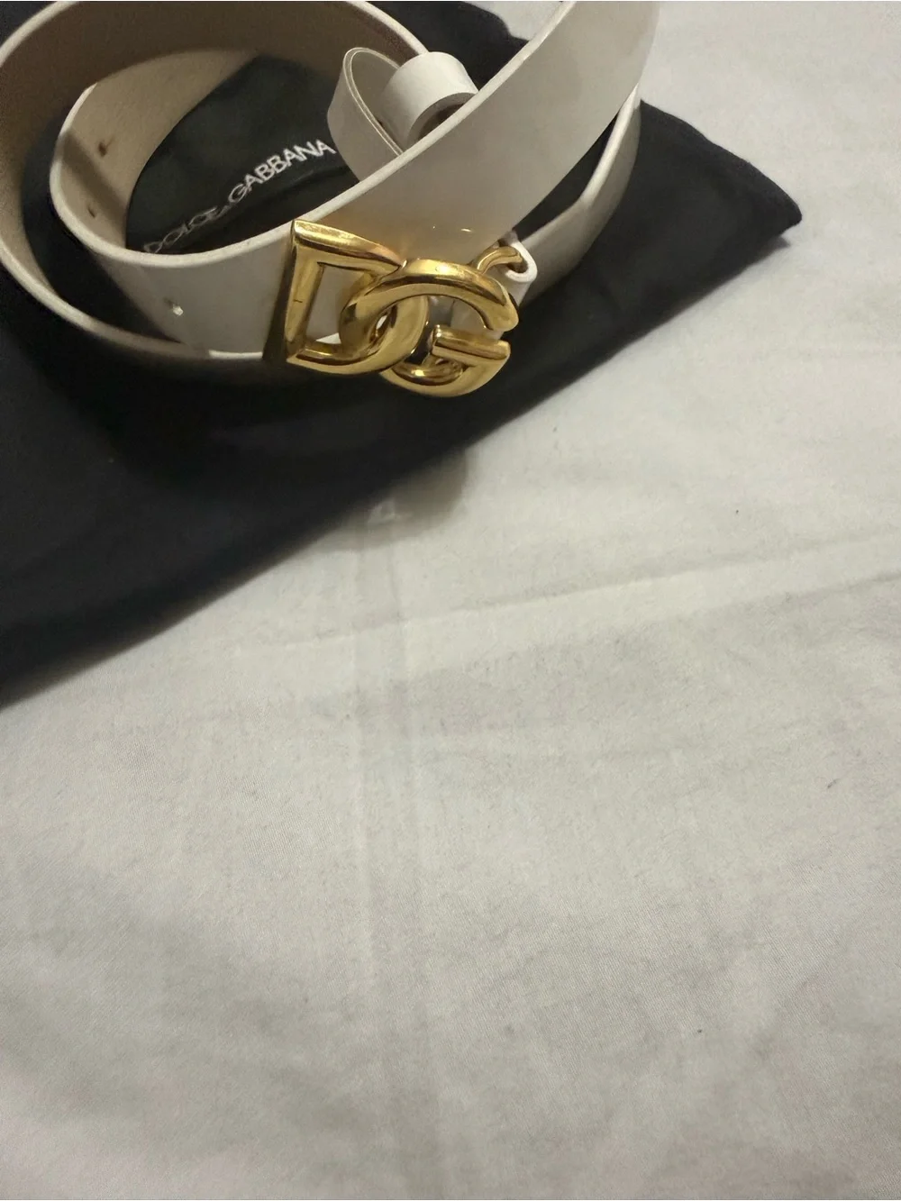 Dolce & Gabbana Cream kids leather Belt with Gold Interlocking Buckle size small